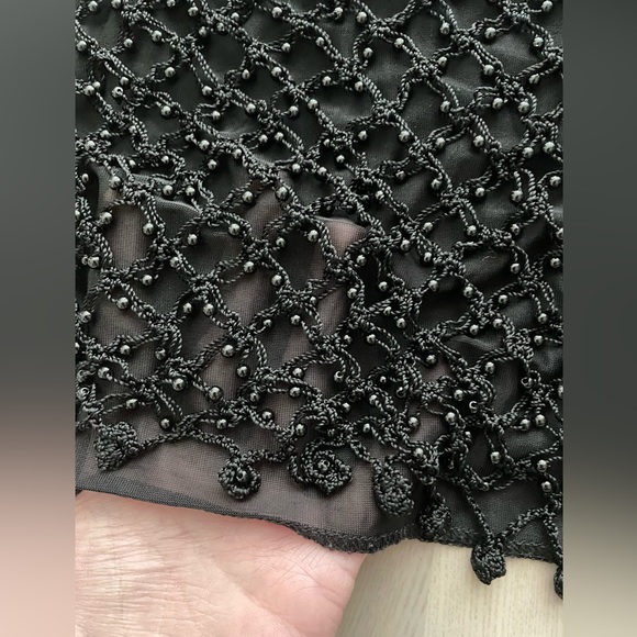 Y2K Awesome Festival Tank Top / Cami with Beaded Overlay on Black Mesh - Picture 3 of 4